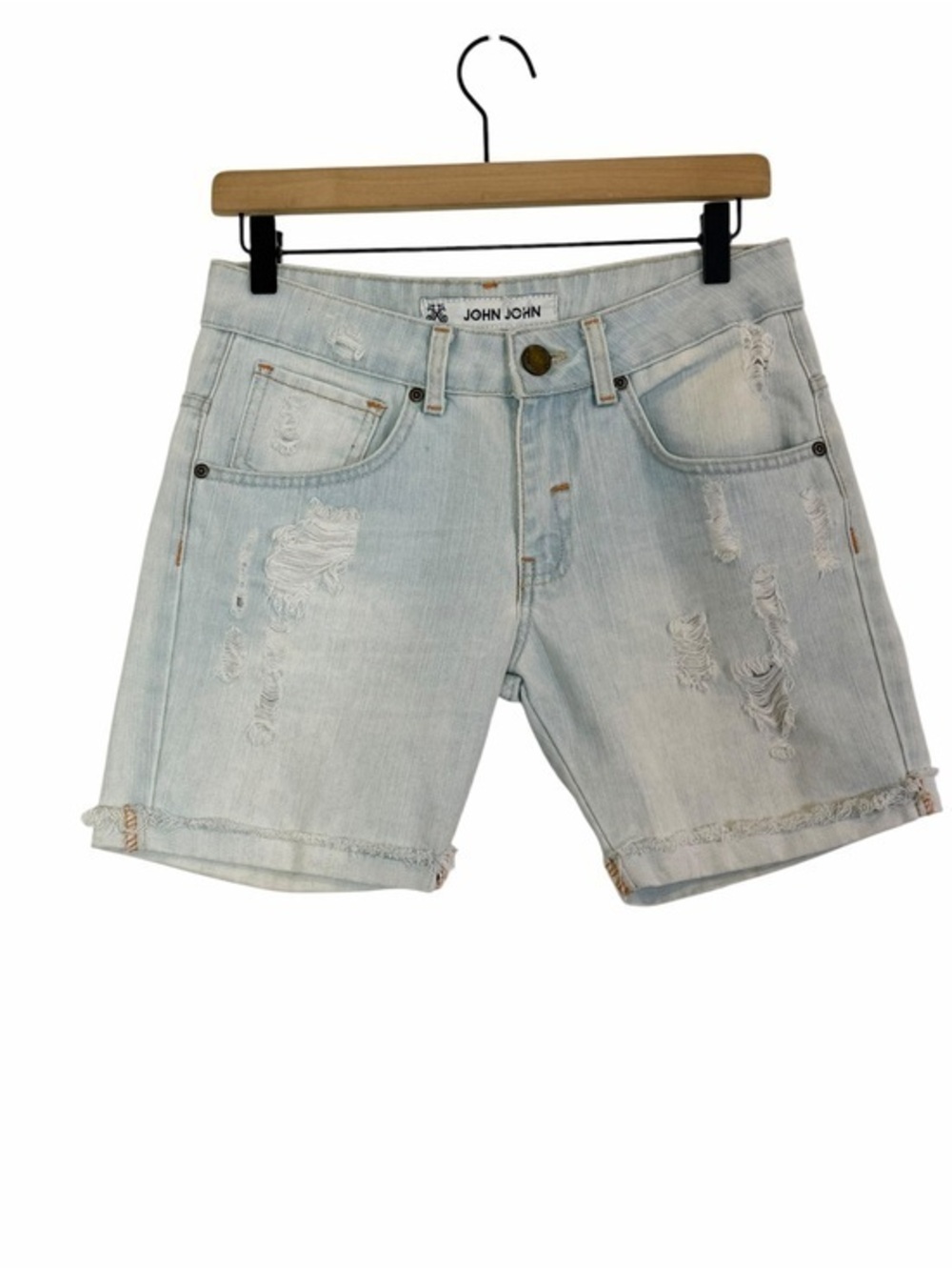 John John Premium Brazilian Denim Distressed Bermuda Shorts Light Wash Size 34